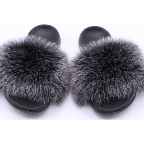 Fur Slippers Women Fox Fur Slides Home Furry Flat Sandals Female Cute Fluffy House Shoes Woman Designer Brand Luxury 2020
