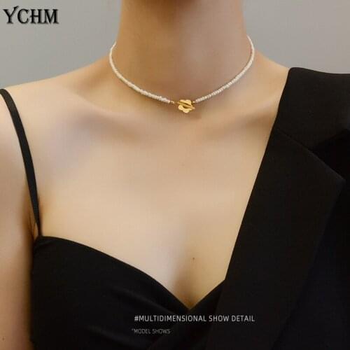 Natural Freshwater Irregular Pearl Choker for Women Stainless Steel Flower Toggle Choker Necklace Luxury Jewelry for Women YCHM