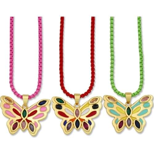 Gold Filled Insect Butterfly Necklaces for Woman Multicolor Enamel Fashion Jewelry Classic Chain Necklace collares de moda