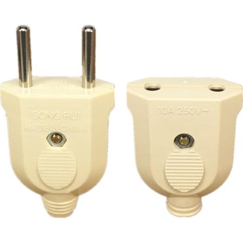 1pc EU European 2 Pin AC Electric Power Male Plug Female Socket Outlet Adaptor Adapter Wire Rewireable Extension Cord Connector