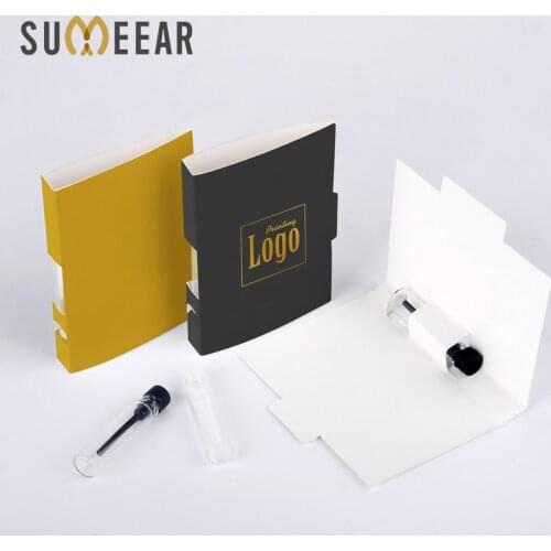 100Pcs/Lot 1ml Portable Refillable Perfume Bottle with Paper Card Dropper Bottle Sample Scented Test Bottles EXTRA PAY FOR LOGO
