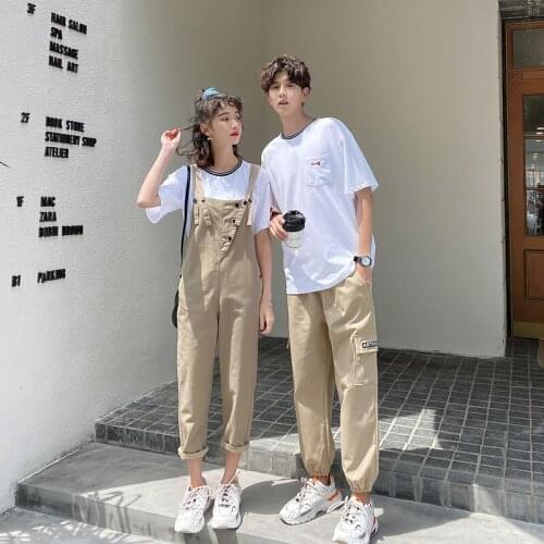 2021 Summer Short Sleeve Couples T-Shirt and Bracket Pants 2 Packs couples clothes couples clothing