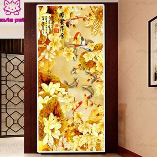 Large size Diamond Painting Chinese style, golden lotus fish koi Picture Of Rhinestones Diamond Art Embroidery Sale Home Decor