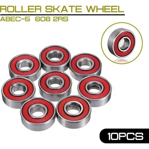 10x ABEC-5 608 2RS Anti-rust Skateboard Wheel Bearing Inline Roller Skate Wheel Bearing 2.1 x 2.1 x 0.7cm shaft Red Sealed