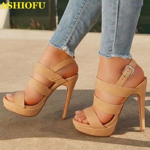 ASHIOFU Handmade Ladies High Heel Sandals Slingback Buckle Strap Party Prom Shoes Stiletto Sexy Evening Fashion Sandals Shoes