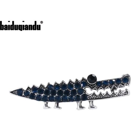 Baiduqiandu New Arrival Blue and Black Rhinestones Crocodile Brooch Pins Fashion Accessories Jewelry