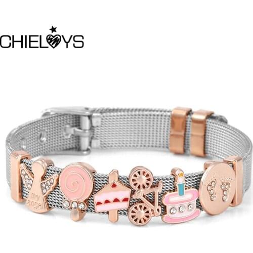 2021 Trend Santa Claus Slide Charm Beads Bracelet Fit 10mm Stainless Steel Mesh Bracelets for Women Men Christmas Jewelry Gift