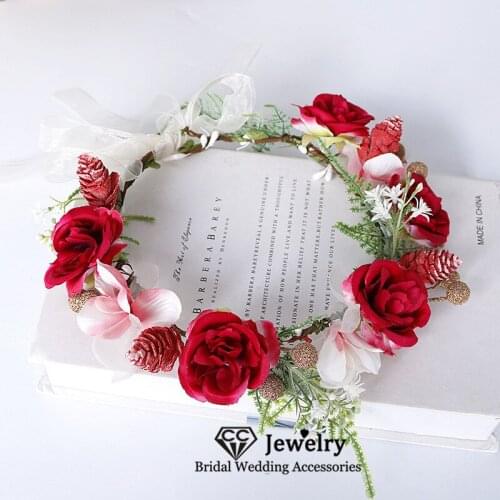 CC Flower Crowns Wedding Accessories for Women Engagement Hair Ornaments Jewelry Charms Romantic Corolla Rose Shape Wreath 58440