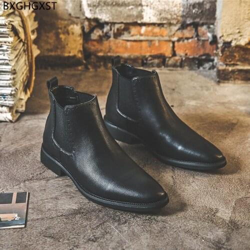 Black Ankle Boots Man Chelsea Boots Men Casual Shoes Luxury Brand Winter Boots for Men Male Leather Shoes for Man 2021 Chaussure