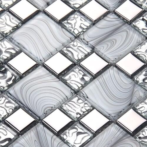 European Silver Crystal Glass Mosaic Tile, Kitchen backsplash Bathroom Showroom Restaurant Puzzle Flower Wallpaper Wall Sticker
