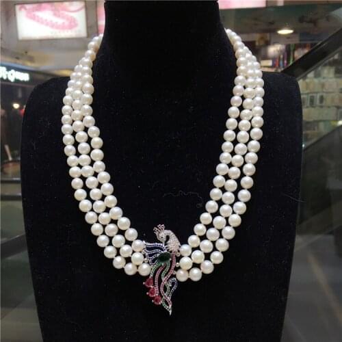 Hot sell new 7-8mm natural white freshwater pearl zircon accessories layer short necklace sweater chain fashion jewelry