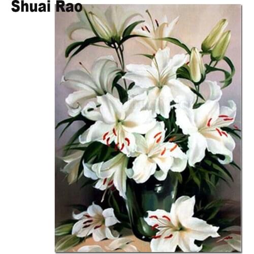 White lily diamond painting cross stitch 5d diy full square round diamond embroidery mosaic set flower Drawing home Painting