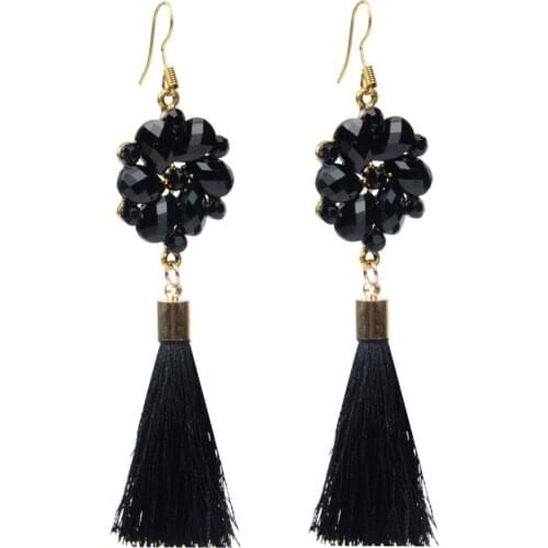 LFPU Ethnic Long Earrings Statement Hanging Drops Tassel Earring Bohemian With Black Resin Crystal For Women Wedding Jewelry