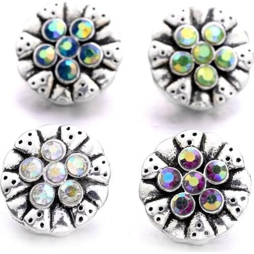 Flower Rhinestone Mini Buttons Charms 12mm Metal Snap Button for snap jewelry XH6050