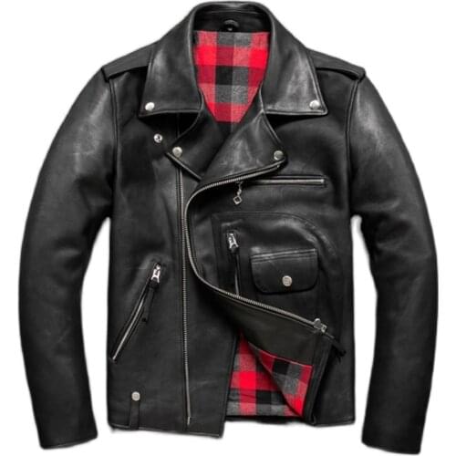 Genuine Leather Motorcycle Jacket Retro First Layer Cowhide Mens Motorcycle Clothes Genuine Leather Classic Jacket