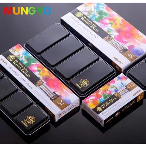 1Set12/24 Colors MUNGYO Watercolor Paint Sets Acuarela Solid Water Color Metal Box Oil Painting Pigment for Student Art Supplies
