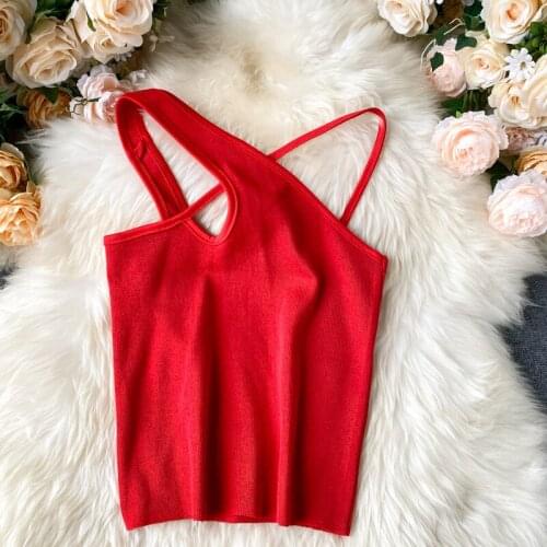 Sexy Cross Slim Female Camisole Summer Hollow Out Streetwear Sleeveless Crop Top Solid Color Cotton Basic Women Camisole