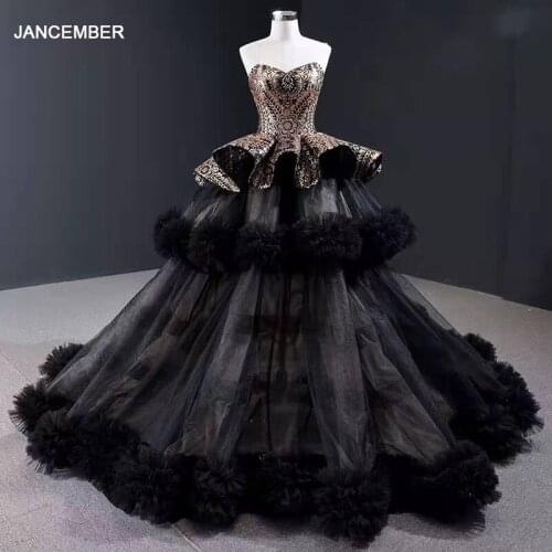 J66914 jancember prom dresses 2019 plus size sweetheart sleeveless tiered lace black formal dresses evening gown черное платье