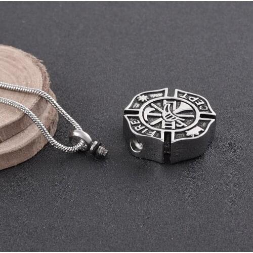 Silver Plated Firefighter Fire Dept Charm Cremation Urn Necklace Stainless Steel Ashes Keepsake Pendant Memorial Jewelry