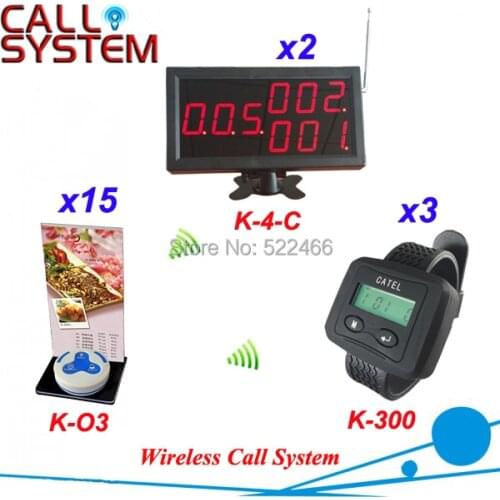 Restaurant Wireless Call Button System in 433.92mhz with 12 buttons, 3 wrist watch and 2 display screen DHL shipping free