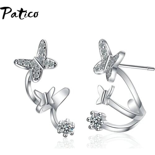 925 Sterling Silver Cute Butterfly Crystal Stud Earrings For Women Girls Valentines Day Gift Fashion Jewelry Wholesale