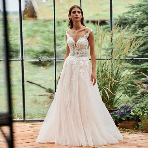 Hippie Boho Beach V Neck Wedding Dress A Line Lace Appliques Seaside 2021 New Bridal Gowns Robes De Mariage Custom Made