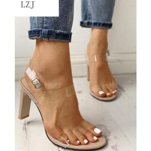 Hot Women Pumps Sexy Transparent Heels Fashion Jelly Shoes Casual Clear Shoes Women High Heels Summer Classic Pumps Buckle Strap