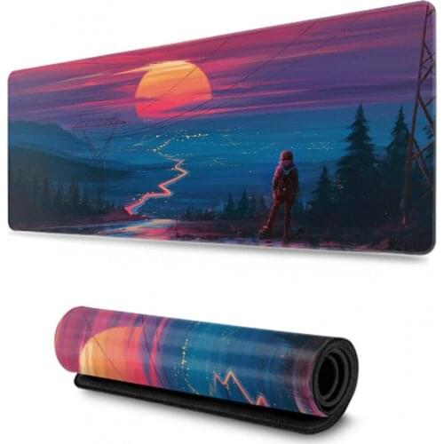 Anime moon landscape Unique Desktop Pad Game Mousepad Extra Large Mouse Pad Anti-slip Natural Rubber with Locking Edge Gaming