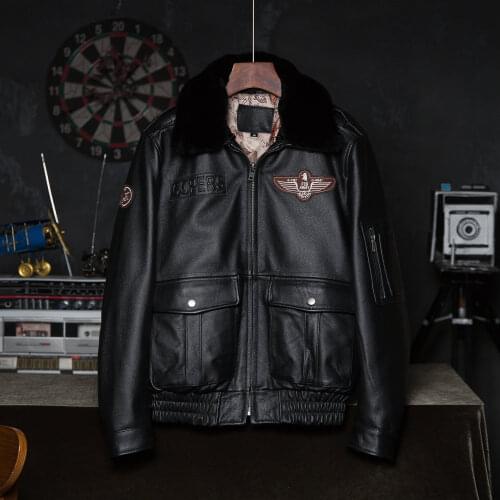 Vintage Men Leather Jacket Quilted Natural Cowhide Fur Collar Winter Coat Flight Clothing Asian Size 7XL Wholesale Drop Shipping