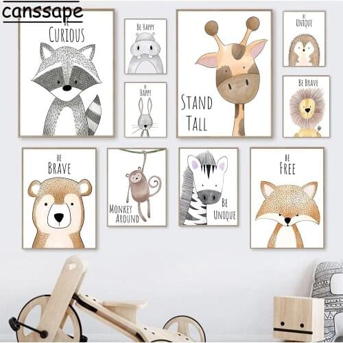 Animals Posters And Prints Lion Paintings Hippo Zebra Poster Nordic Canvas Painting Nursery Wall Pictures Kids Home Decoration