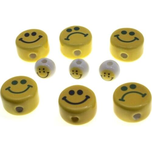 10pcs 7-16mm Smile Face Ceramics Beads Accessories diy for Jewelry Making Bracelet Necklace Round Smiley Charms Spacer Beads