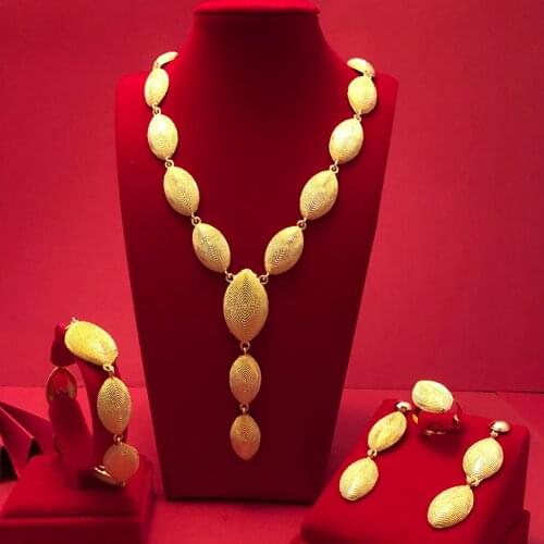 24K Dubai Gold Color Jewelry Sets For Women African India Party Wedding Necklace Pendant Earrings Jewellery Set Engagement Gifts
