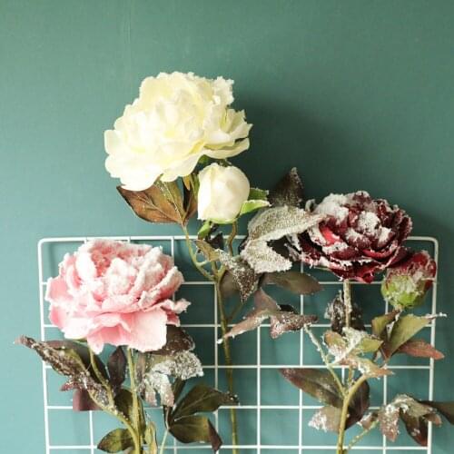 3Pcs Simulation Snow Peony Artificial Flower For Home Decoration Christmas Decor Wedding Flower Wall Background Fake Peonies