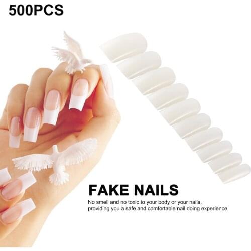 500 French Acrylic Artificial Full False Nail Art Tips Fake False Nail Art Decorations Nail Beauty Products Makeup Tools