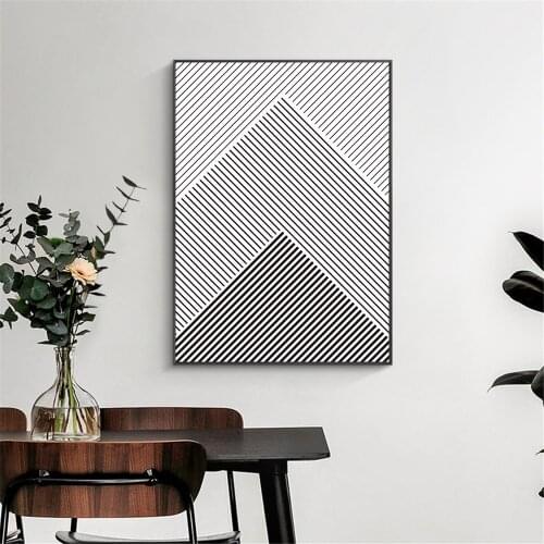 Abstract Line Geometry Wall Art Poster And Print Triangle Shape Canvas Painting Black White Pictures Nordic Living Room Decor