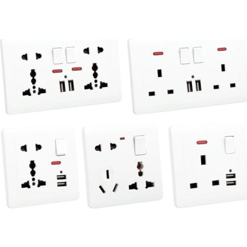 Depoguye UK standard socket panel double 13A with switch double usb one-opening multifunctional eight-hole white wall socket