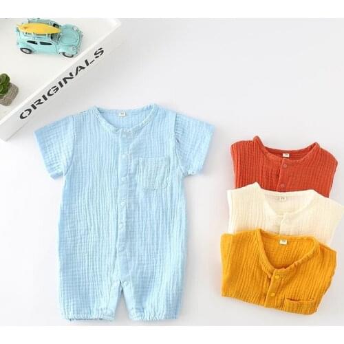 Newborn fashion Infant Baby Girl Boy summer Clothes Woven Romper Outfits short Sleeve soft Jumpsuit4 Color 6-24M