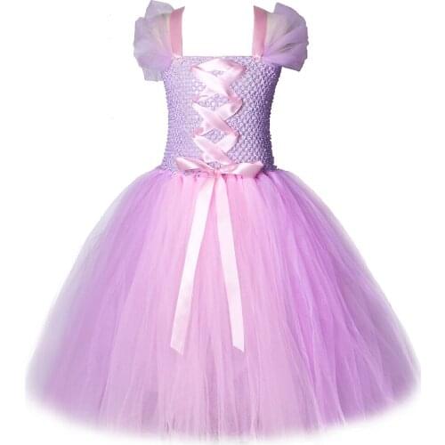 Lavender Princess Dresses for Girls Birthday Cosplay Costumes for Halloween Party Tutu Dress Girl Kids Cartoon Tulle Dress Long