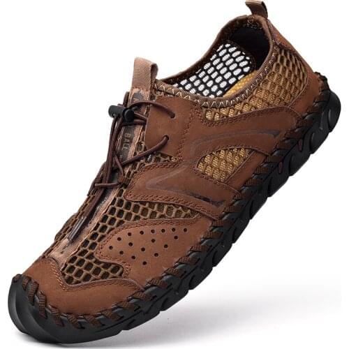 Mens Flat Holes Net Hollow Breathable Oxfords Mesh Summer Casual Shoes Sandals Beach 2Colors New Arrival 2021
