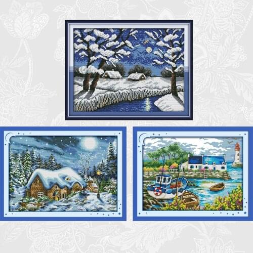Sonw views in winter Cross-Stitch Kits 11CT 14CT Printed Canvas Cross Stitch Scenery Handwork Beginner Embroidery Needlework