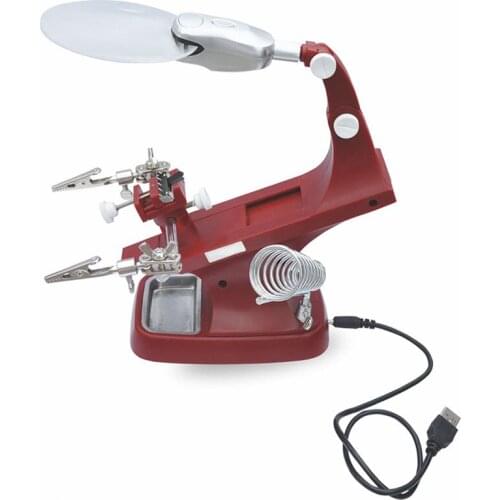 Desk Magnifier LED Light Soldering Iron Stand Clamp Clip Helping Hand Magnifying Lens Clamp Tool