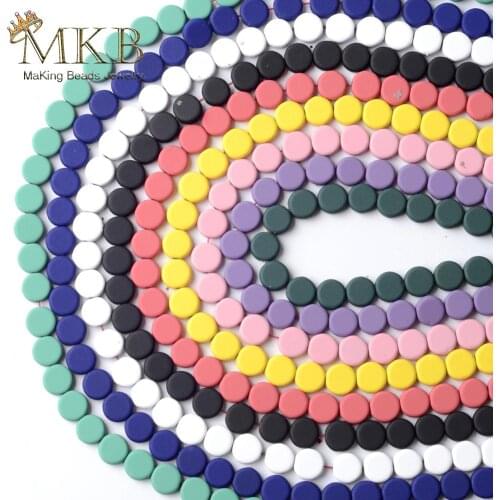 Natural Stone 13Colors Hematite Stone Rubber Matte Round Cake Beads For Jewelry Making 8mm Space Loose Beads Diy Bracelet 15"