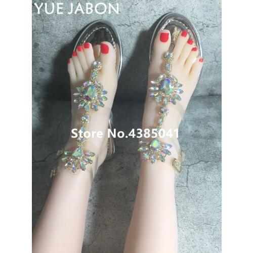 2019 New Bohemian Women Sandals Crystal Flat Heel Sandalias Rhinestone Chain Women Shoes Thong Flip Flops Zapatos Mujer Sandals