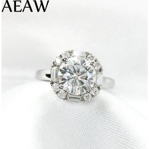 1 Carat ct 6.5mm Round Cut Engagement&Wedding Moissanite Diamond Ring Double Halo Ring Genuine 14K 585 White Gold