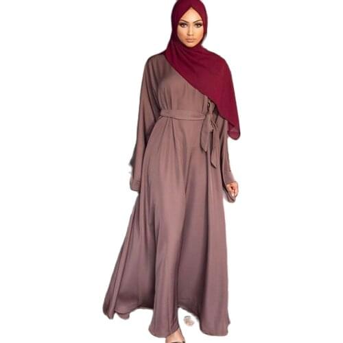 Muslim Dress Women Fee Shipping Turkish Womens Muslim Womens Dresses Pure Color Banded Dress with Turban Islamic Clothing
