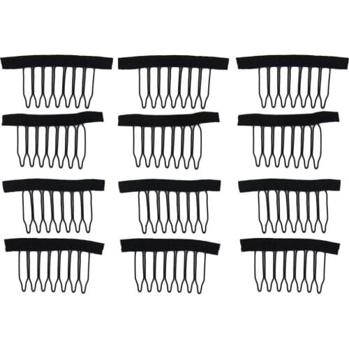 Furling Girl Pack of 12 PCS Coffee Black Wig Combs With Polyster Cloth 7 Teeth Wig Accessories Hair Wig Combs Clips