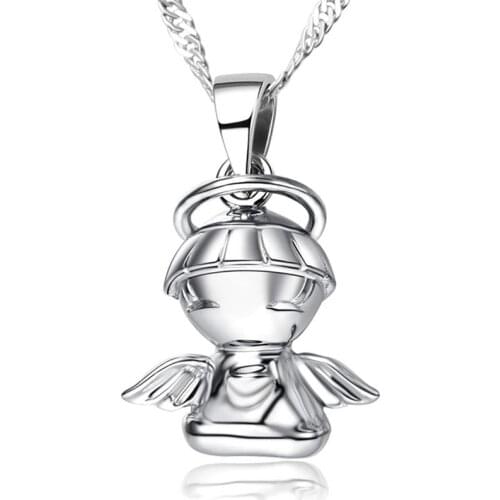 Romantic 925 Sterling Silver Angle Figure Shape Pendant Necklace Statement Choker Pendant Drop Necklaces Cute Jewelry