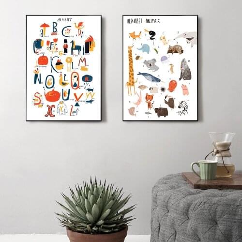 Nordic Poster Canvas Small Animals And Alphabet Cute Modern Painting Art Print Wall Picture For Living Kids Bedrooms Home Decor
