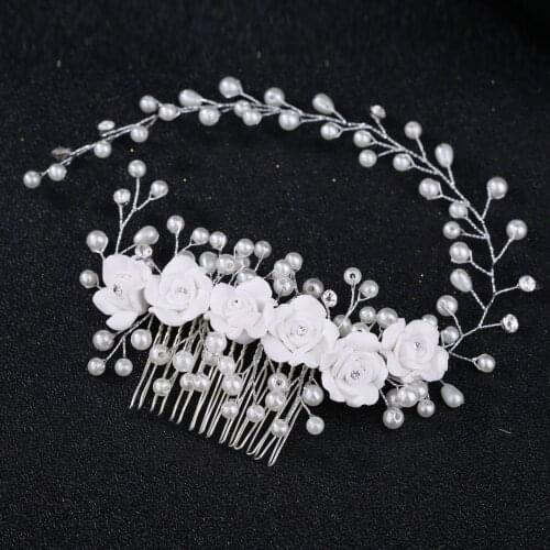 Rhinestone Crystal Bridal Hair Comb Flower Pearl Hairpin Headpiece Headdress Wedding Hair Accessories bandeau femme pour cheveux