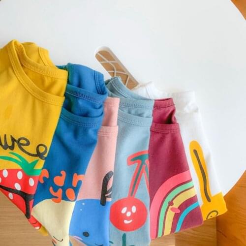 Baby Boys Top 6M-4Y Baby Girls T-shirt Fashion Casual All-match Cartoon Pattern Short Sleeves Round Collar Cotton Summer T-shirt